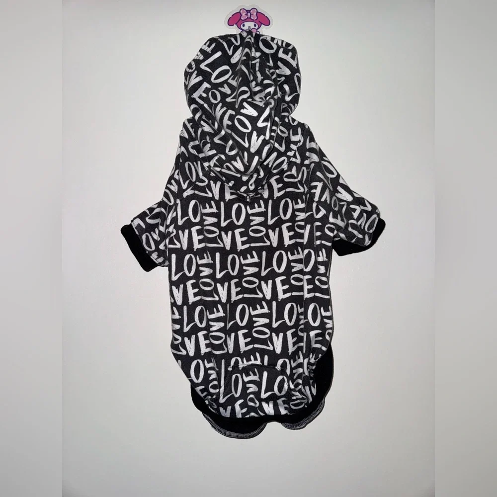 LOVE Black And White Stretch Hoodie Size XXL (For MEDIUM Sized Dogs)